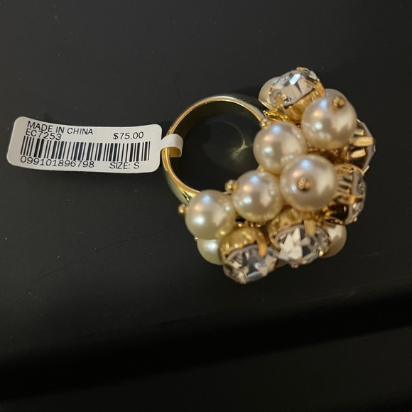 J. Crew Gold Pearl Cubic Zirconia Statement Rings - Picture 3 of 5